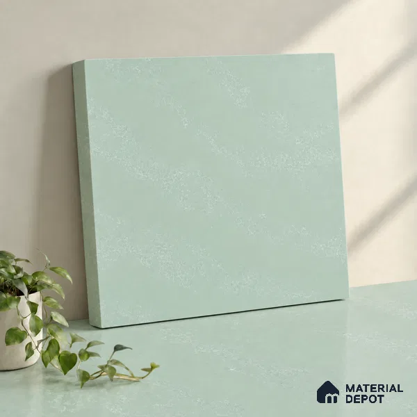 Belina Quartz QR 00379 Celadon Mist Value Series 10.5 ft x 5.25 ft Quartz - 20 mm | 5 Years Warranty | Suitable for Kitchen, Restaurant, Counter Tops, Dining, Reception, office