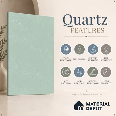 Belina Quartz QR 00379 Celadon Mist Value Series 10.5 ft x 5.25 ft Quartz - 20 mm | 5 Years Warranty | Suitable for Kitchen, Restaurant, Counter Tops, Dining, Reception, office