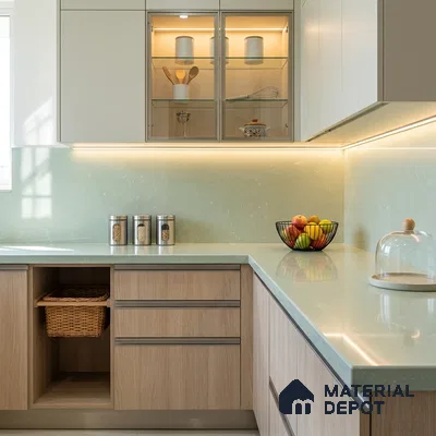 Belina Quartz QR 00379 Celadon Mist Value Series 10.5 ft x 5.25 ft Quartz - 20 mm | 5 Years Warranty | Suitable for Kitchen, Restaurant, Counter Tops, Dining, Reception, office
