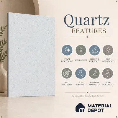 Belina Quartz QR 00380 Silver Haven Helsinki Series 10.5 ft x 5.35 ft Quartz - 20 mm | 10 Years and Replacement Warranty | Suitable for Kitchen, Restaurant, Counter Tops, Dining, Reception, office