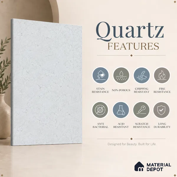 Belina Quartz QR 00380 Silver Haven Helsinki Series 10.5 ft x 5.35 ft Quartz - 20 mm | 10 Years and Replacement Warranty | Suitable for Kitchen, Restaurant, Counter Tops, Dining, Reception, office
