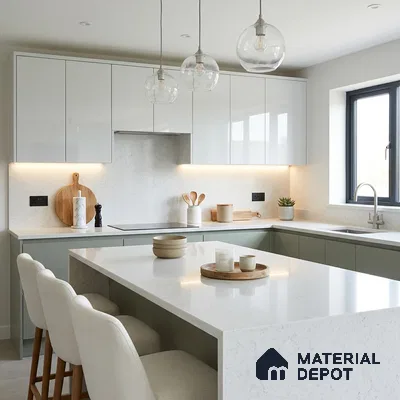 Belina Quartz QR 00380 Silver Haven Helsinki Series 10.5 ft x 5.35 ft Quartz - 20 mm | 10 Years and Replacement Warranty | Suitable for Kitchen, Restaurant, Counter Tops, Dining, Reception, office