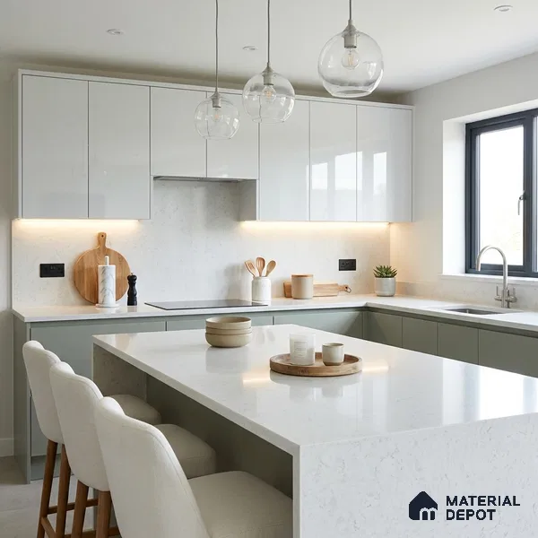Belina Quartz QR 00380 Silver Haven Helsinki Series 10.5 ft x 5.35 ft Quartz - 20 mm | 10 Years and Replacement Warranty | Suitable for Kitchen, Restaurant, Counter Tops, Dining, Reception, office