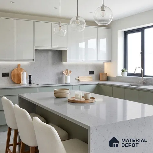 Belina Quartz QR 00381 Imperial Aurelia Helsinki Series 10.5 ft x 5.35 ft Quartz - 20 mm | 10 Years and Replacement Warranty | Suitable for Kitchen, Restaurant, Counter Tops, Dining, Reception, office