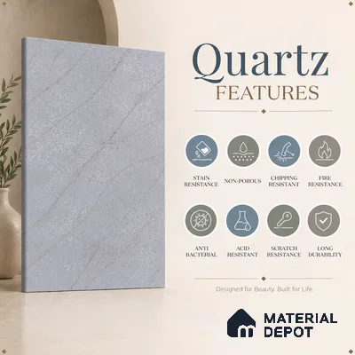 Belina Quartz QR 00382 Nimbus Ash Helsinki Series 10.5 ft x 5.35 ft Quartz - 20 mm | 10 Years and Replacement Warranty | Suitable for Kitchen, Restaurant, Counter Tops, Dining, Reception, office