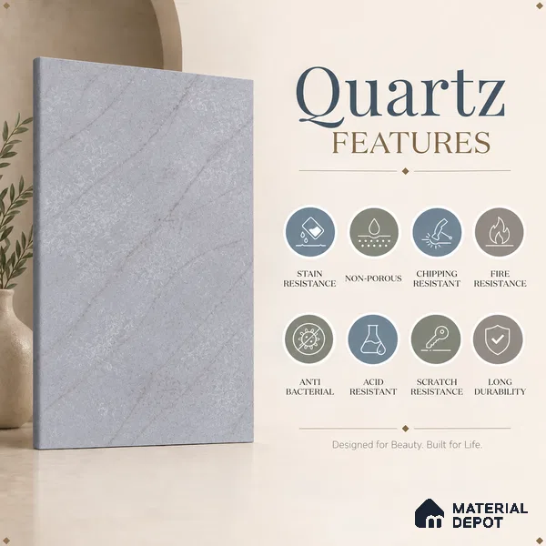 Belina Quartz QR 00382 Nimbus Ash Helsinki Series 10.5 ft x 5.35 ft Quartz - 20 mm | 10 Years and Replacement Warranty | Suitable for Kitchen, Restaurant, Counter Tops, Dining, Reception, office
