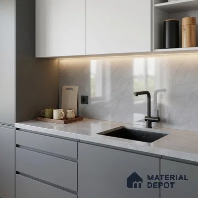 Belina Quartz QR 00382 Nimbus Ash Helsinki Series 10.5 ft x 5.35 ft Quartz - 20 mm | 10 Years and Replacement Warranty | Suitable for Kitchen, Restaurant, Counter Tops, Dining, Reception, office