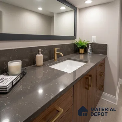 Belina Quartz QR 00383 Bronze Carrara Helsinki Series 10.5 ft x 5.35 ft Quartz - 20 mm | 10 Years and Replacement Warranty | Suitable for Kitchen, Restaurant, Counter Tops, Dining, Reception, office