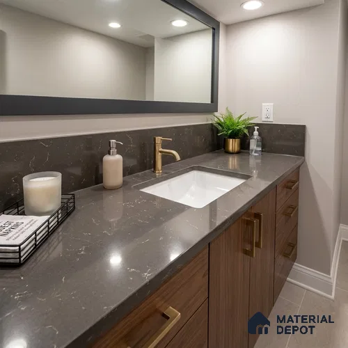 Belina Quartz QR 00383 Bronze Carrara Helsinki Series 10.5 ft x 5.35 ft Quartz - 20 mm | 10 Years and Replacement Warranty | Suitable for Kitchen, Restaurant, Counter Tops, Dining, Reception, office