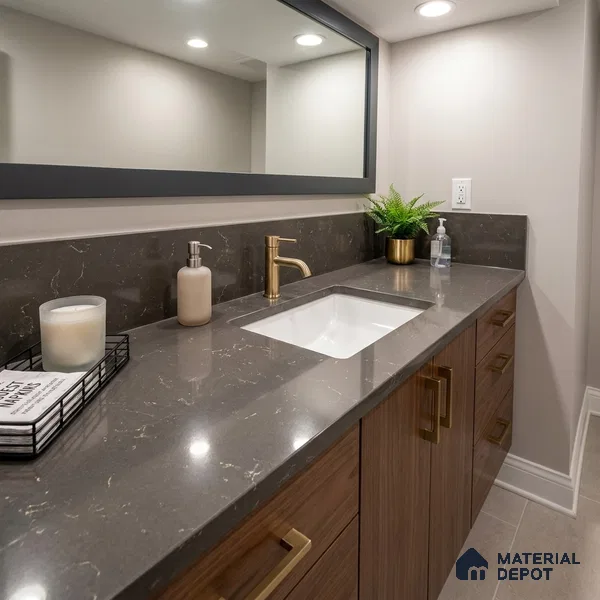 Belina Quartz QR 00383 Bronze Carrara Helsinki Series 10.5 ft x 5.35 ft Quartz - 20 mm | 10 Years and Replacement Warranty | Suitable for Kitchen, Restaurant, Counter Tops, Dining, Reception, office
