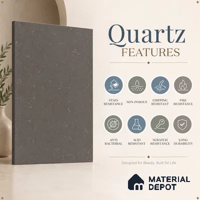 Belina Quartz QR 00383 Bronze Carrara Helsinki Series 10.5 ft x 5.35 ft Quartz - 20 mm | 10 Years and Replacement Warranty | Suitable for Kitchen, Restaurant, Counter Tops, Dining, Reception, office
