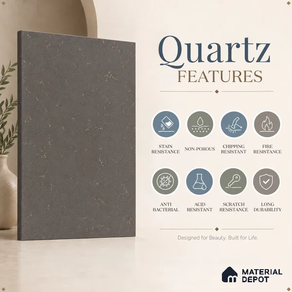 Belina Quartz QR 00383 Bronze Carrara Helsinki Series 10.5 ft x 5.35 ft Quartz - 20 mm | 10 Years and Replacement Warranty | Suitable for Kitchen, Restaurant, Counter Tops, Dining, Reception, office