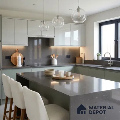 Belina Quartz QR 00383 Bronze Carrara Helsinki Series 10.5 ft x 5.35 ft Quartz - 20 mm | 10 Years and Replacement Warranty | Suitable for Kitchen, Restaurant, Counter Tops, Dining, Reception, office
