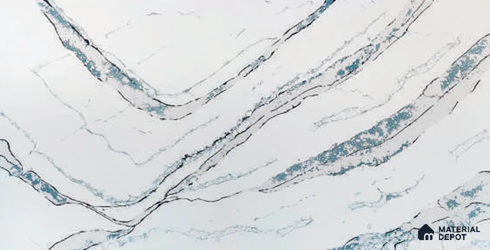 Belina Quartz QR 00385 Montana Blue Helsinki Series 11.5 ft x 6.5 ft Quartz - 20 mm | 10 Years and Replacement Warranty | Suitable for Kitchen, Restaurant, Counter Tops, Dining, Reception, office