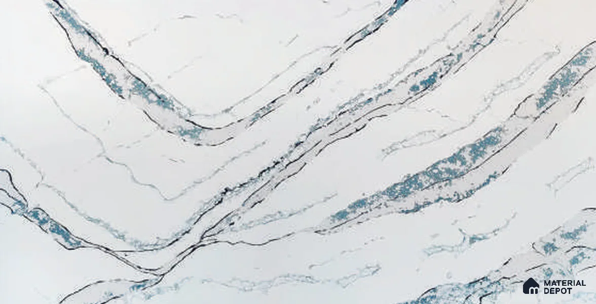 Belina Quartz QR 00385 Montana Blue Helsinki Series 11.5 ft x 6.5 ft Quartz - 20 mm | 10 Years and Replacement Warranty | Suitable for Kitchen, Restaurant, Counter Tops, Dining, Reception, office