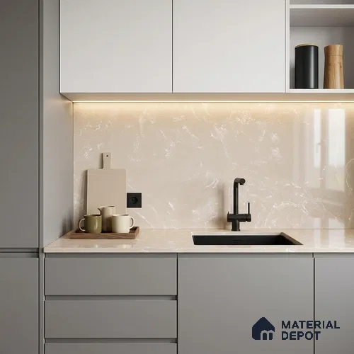Belina Quartz QR 00395 Alpine Blush Regalia Series 10.75 ft x 5.42 ft Quartz - 20 mm | 10 Years Warranty | Suitable for Kitchen, Restaurant, Counter Tops, Dining, Reception, office