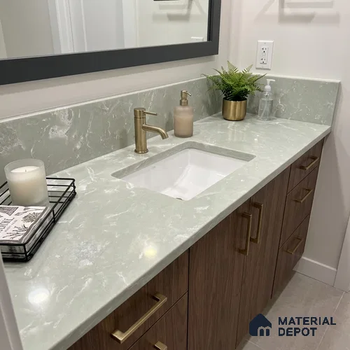 Belina Quartz QR 00396 Nilgiri Green Regalia Series 10.75 ft x 5.42 ft Quartz - 20 mm | 10 Years Warranty | Suitable for Kitchen, Restaurant, Counter Tops, Dining, Reception, office