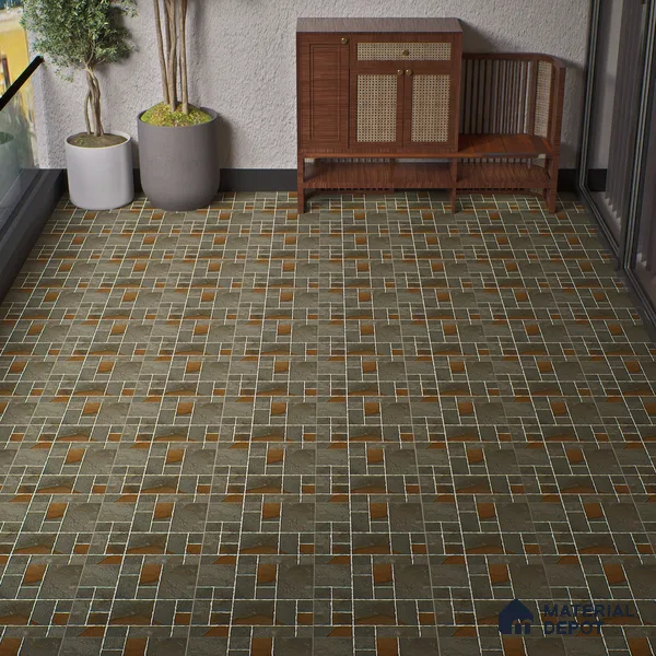 Parking Floor Tile TL 07563 Quiet Alloy | 16 x 16 inch | Anti Skid Matte Finish Heavy Duty Vitrified Tile - 12 mm | Suitable For High Traffic Areas, Terrace, Balcony | Pattern Alignment May Vary | 2-3 mm Spacer is Mandatory