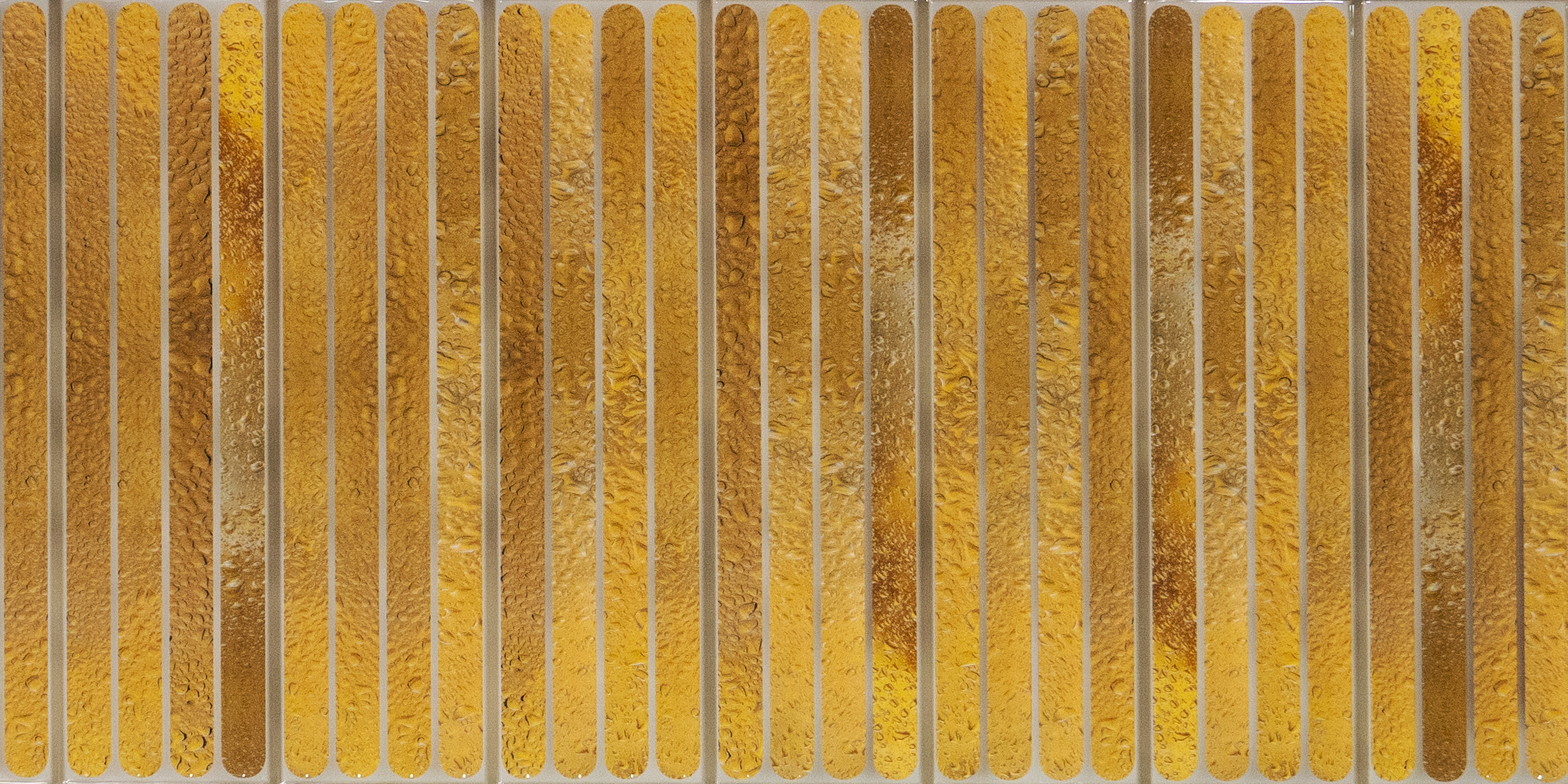 Faux Subway Wall Tile TL 05377 D Miraq Ripple Stripes Gold 2 ft x 1 ft Ceramic Glossy Finish - 8 mm | Suitable For Kitchen, Bathroom Walls and Backsplashes | Please Expect a Slight Variation of Pattern (Sample)
