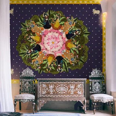 Raasleela Pichwai Design Wallpaper Sukoon Series Canvas Patterned Design (Customised Size Wallpaper)