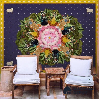 Raasleela Pichwai Design Wallpaper Sukoon Series Canvas Patterned Design (Customised Size Wallpaper)
