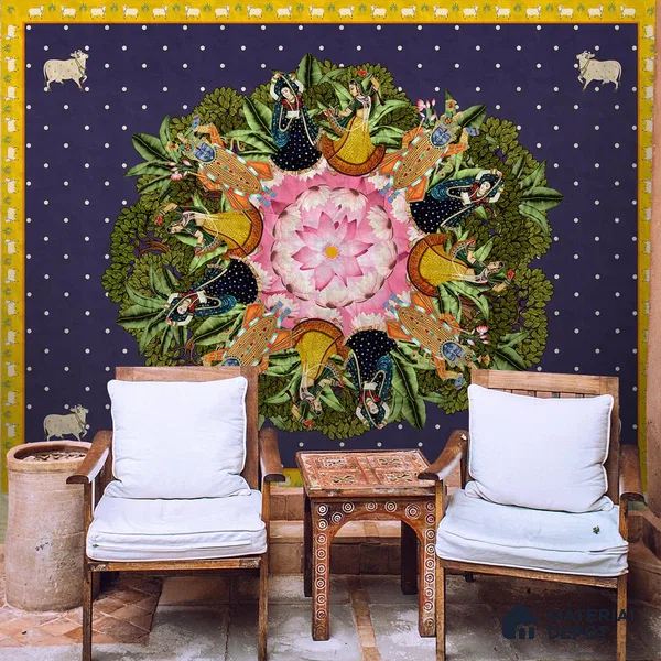 Raasleela Pichwai Design Wallpaper Sukoon Series Canvas Patterned Design (Customised Size Wallpaper)