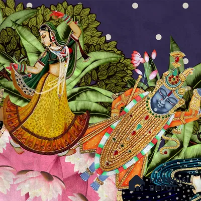 Raasleela Pichwai Design Wallpaper Sukoon Series Canvas Patterned Design (Customised Size Wallpaper)