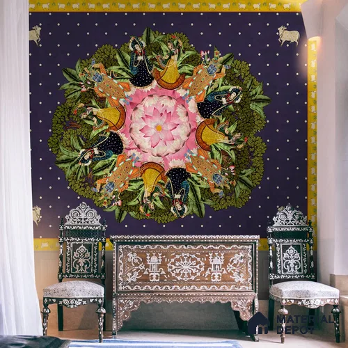 Raasleela Pichwai Design Wallpaper Sukoon Series Handmade Patterned Design (Customised Size Wallpaper)