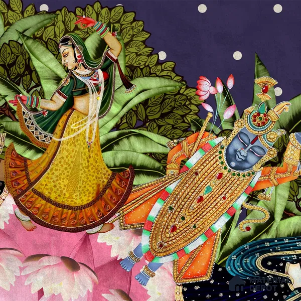 Raasleela Pichwai Design Wallpaper Sukoon Series Handmade Patterned Design (Customised Size Wallpaper)