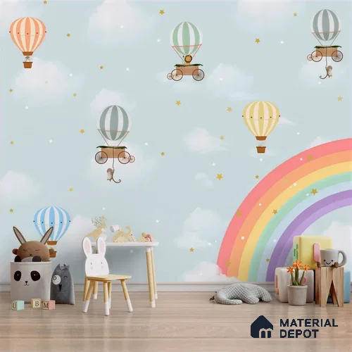 Rainbow & Hot Air Balloons Themes Children Room Wall Designs, Custom Wallpaper Sparkla N Shine Series Handmade Entertainment Design (Customised Size Wallpaper)