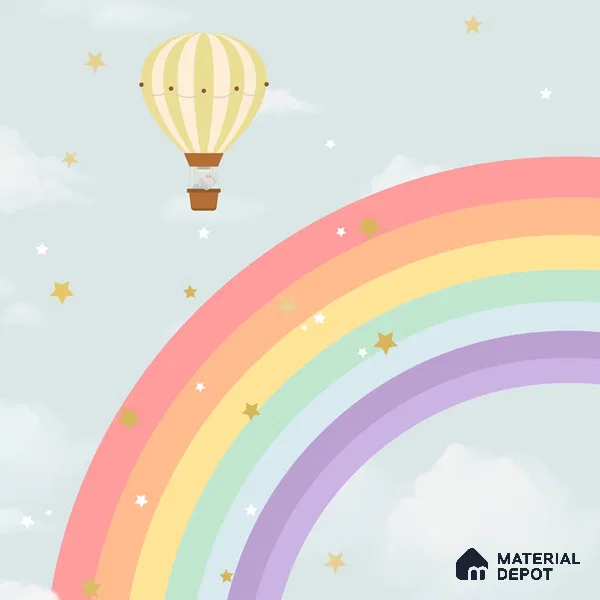 Rainbow & Hot Air Balloons Themes Children Room Wall Designs, Custom Wallpaper Sparkla N Shine Series Handmade Entertainment Design (Customised Size Wallpaper)