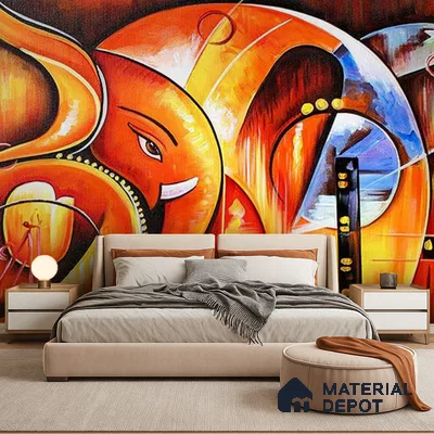 Invocation of Beginnings Ganesh | WP 04102 Non Woven Matte Finish Indian Style Premium Customized size Wallpaper | 150 GSM WP01MTF Paper | (MOQ = 30 Sq. Ft.)
