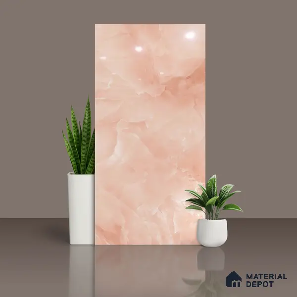 Marble Floor & Wall Tile TL 06393 Afyon Onyx Rose 4 ft x 2 ft High Gloss Finish Vitrified Tile - 9 mm | Suitable for Living Room, Bedroom & Bathroom