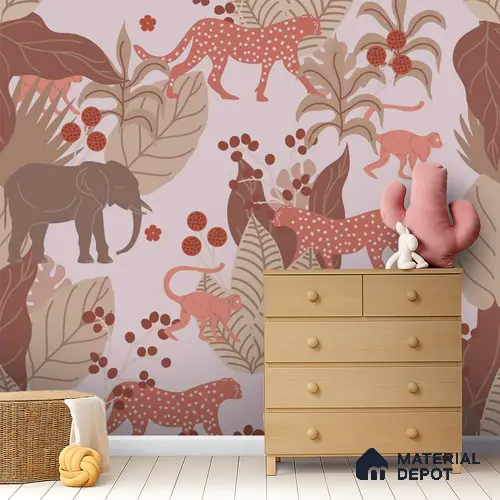 Little Walks Through the Wild Nature Fusion | WP 04089 B Non Woven Matte Finish Animal Print Style Premium Customized size Wallpaper | 150 GSM WP01MTF Paper | (MOQ = 30 Sq. Ft.)