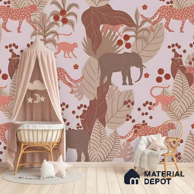 Little Walks Through the Wild Nature Fusion | WP 04089 B Non Woven Matte Finish Animal Print Style Premium Customized size Wallpaper | 150 GSM WP01MTF Paper | (MOQ = 30 Sq. Ft.)