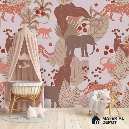 Little Walks Through the Wild Nature Fusion | WP 04089 Canvas Texture Finish Animal Print Style luxurious Customized size Wallpaper | 250 GSM WP01CNF Paper | (MOQ = 30 Sq. Ft.)