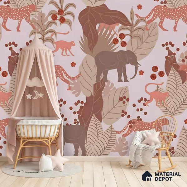 Little Walks Through the Wild Nature Fusion | WP 04089 B Non Woven Matte Finish Animal Print Style Premium Customized size Wallpaper | 150 GSM WP01MTF Paper | (MOQ = 30 Sq. Ft.)