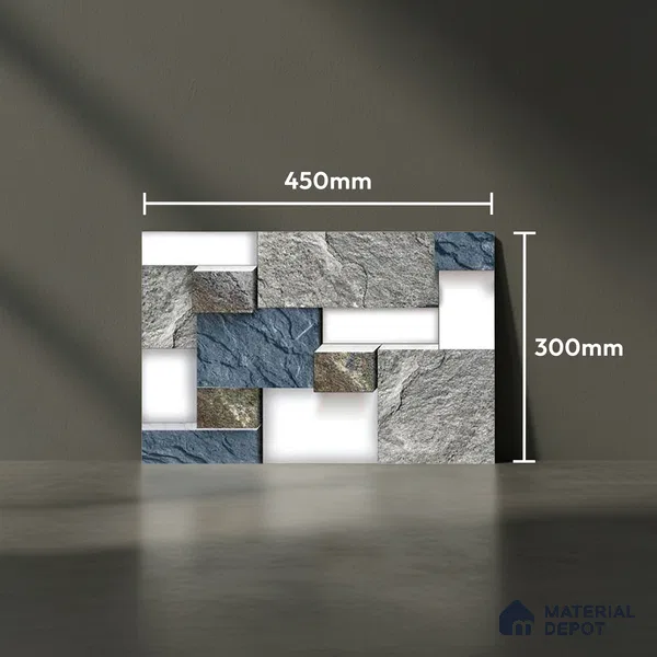 TL 01660 Grey & Blue 18 x 12 inch Glossy Finish Ceramic Wall Tile - 6 mm