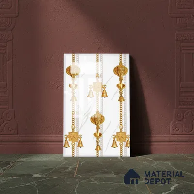 TL 01656 A Highlighter 1 Cotton White & Gold 18 x 12 inch Glossy Finish Ceramic Wall Tile - 6 mm
