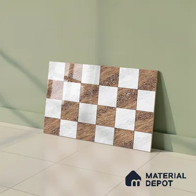 TL 01634 A Highlighter 1 Ice White & Brown 18 x 12 inch Glossy Finish Ceramic Wall Tile - 6 mm