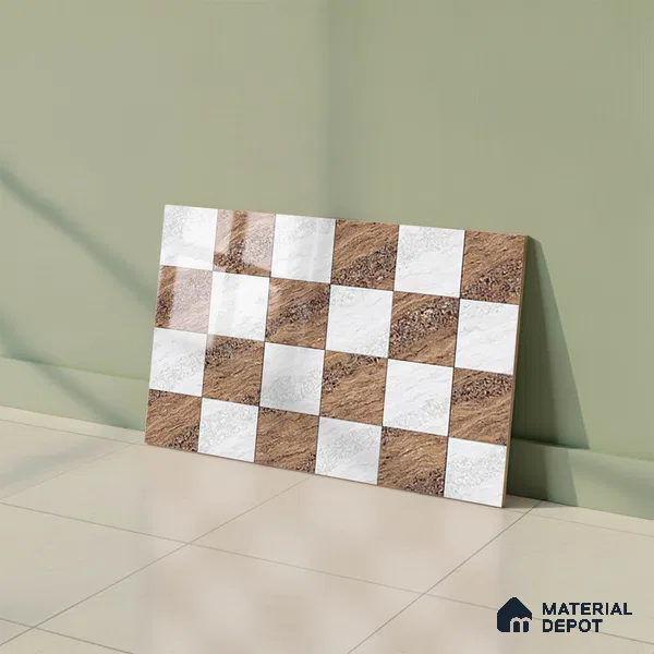 TL 01634 A Highlighter 1 Ice White & Brown 18 x 12 inch Glossy Finish Ceramic Wall Tile - 6 mm