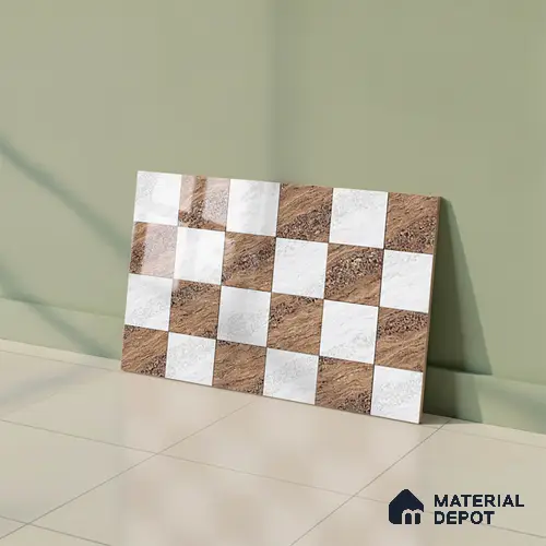TL 01634 A Highlighter 1 Ice White & Brown 18 x 12 inch Glossy Finish Ceramic Wall Tile - 6 mm