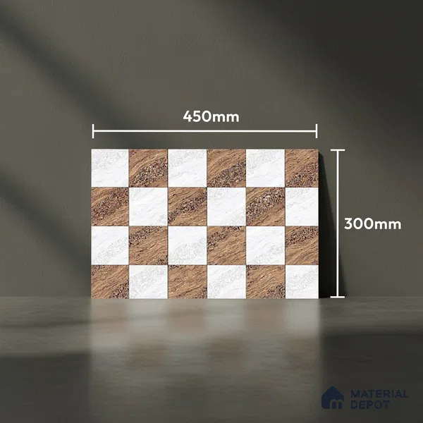 TL 01634 A Highlighter 1 Ice White & Brown 18 x 12 inch Glossy Finish Ceramic Wall Tile - 6 mm