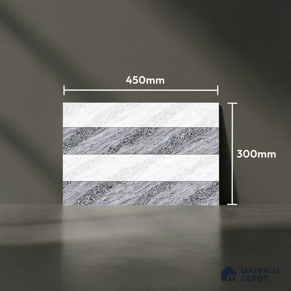TL 01631 B Highlighter 2 Smoke Grey & White 18 x 12 inch Glossy Finish Ceramic Wall Tile - 6 mm