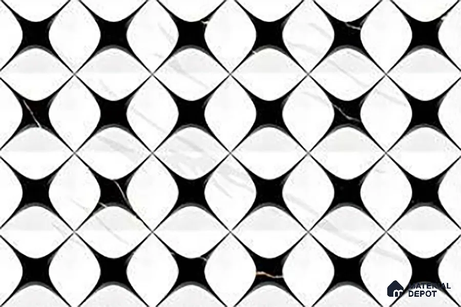 TL 01619 A Highlighter White & Black 18 x 12 inch Glossy Finish Ceramic Wall Tile - 6 mm