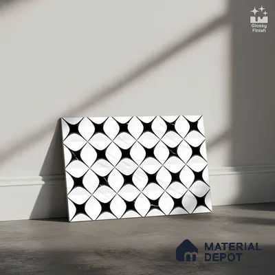 TL 01619 A Highlighter White & Black 18 x 12 inch Glossy Finish Ceramic Wall Tile - 6 mm