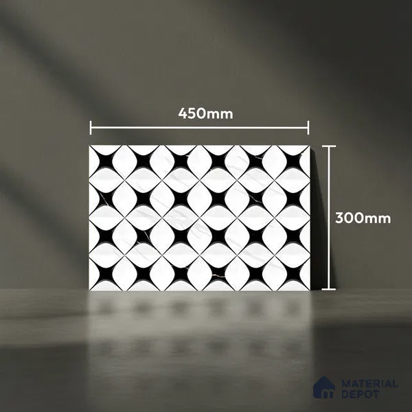 TL 01619 A Highlighter White & Black 18 x 12 inch Glossy Finish Ceramic Wall Tile - 6 mm