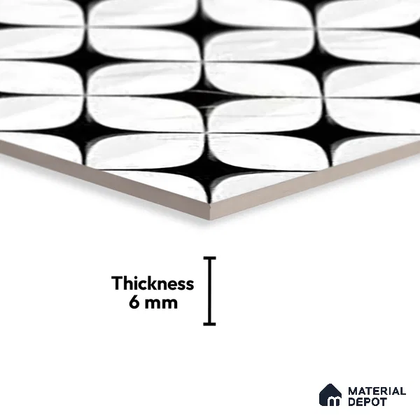 TL 01619 A Highlighter White & Black 18 x 12 inch Glossy Finish Ceramic Wall Tile - 6 mm