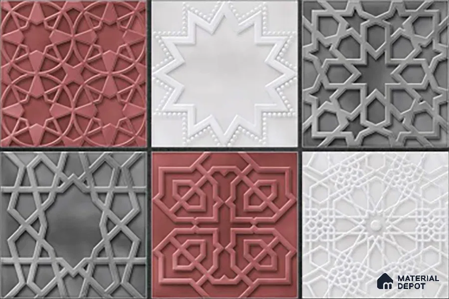 TL 01628 B Highlighter Grey & Maroon 18 x 12 inch Glossy Finish Ceramic Wall Tile - 6 mm