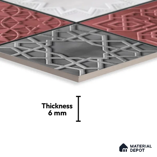 TL 01628 B Highlighter Grey & Maroon 18 x 12 inch Glossy Finish Ceramic Wall Tile - 6 mm